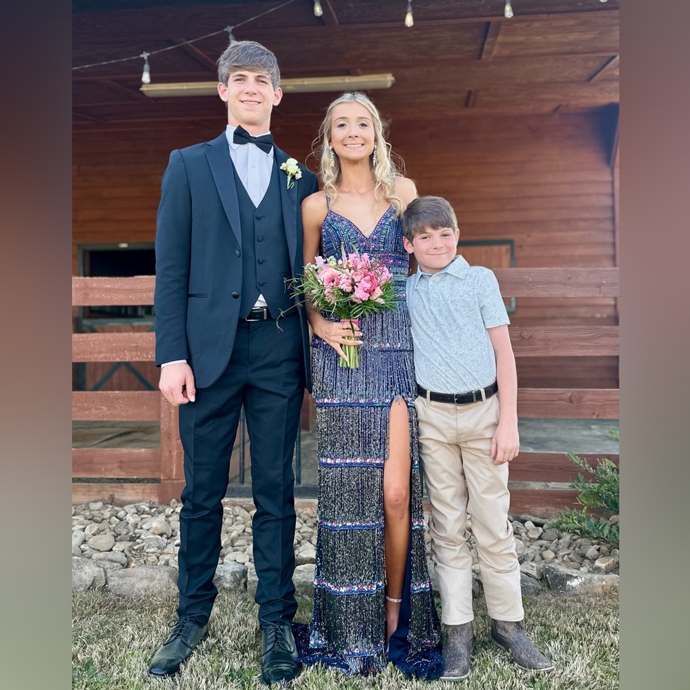 Jovani Glittering Blue and Silver Prom Dress